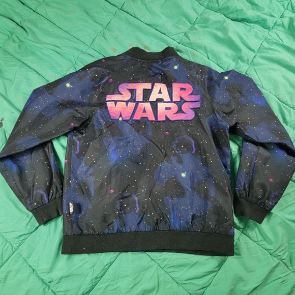 Disney Store Girls 9/10 Star Wars Jacket Black Galaxy Pink Logo Back - Picture 1 of 11